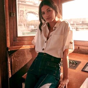 SÉZANE LAURINE OVERSIZED FIT BUTTON DOWN SHIRT IN ECRU SIZE S